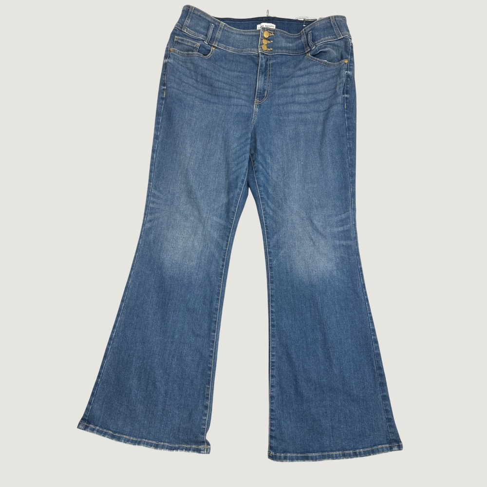 Lane Bryant Flare Jeans Womens 20 Blue Ultra High Rise Super Stretch Raw Hem